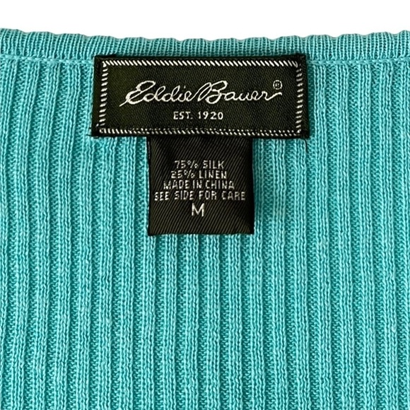 Vtg. Eddie Bauer Silk & Linen Blend Cottagecore Cardigan Lt. Aqua Sweater Sz M - Picture 6 of 11